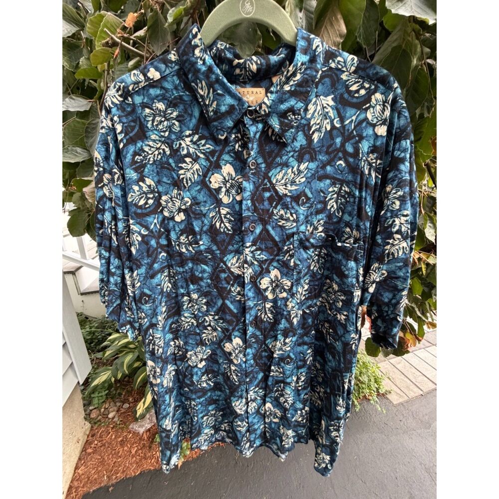 Natural Issue Men’s XXL Blue Plaid Button Down Shirt 100% Rayon Vacation Ready
